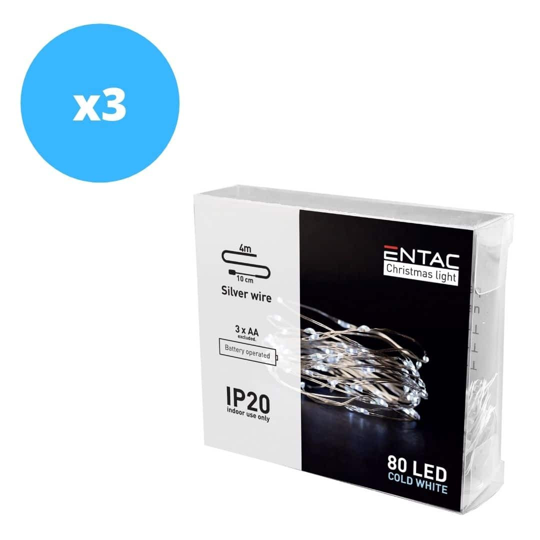 3x 4m 80 LED božično - novoletne micro LED lučke na baterije 3xAA hladno bele