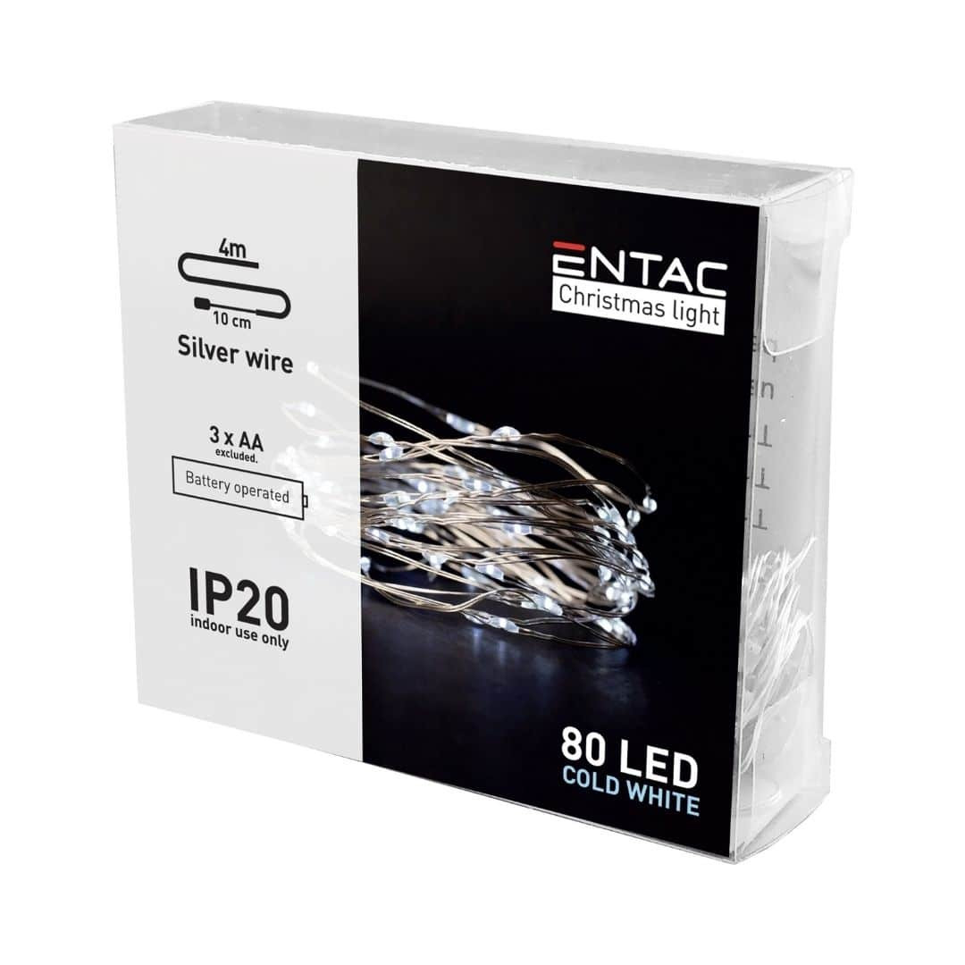 4m 80 LED božično - novoletne micro LED lučke na baterije 3xAA hladno bele