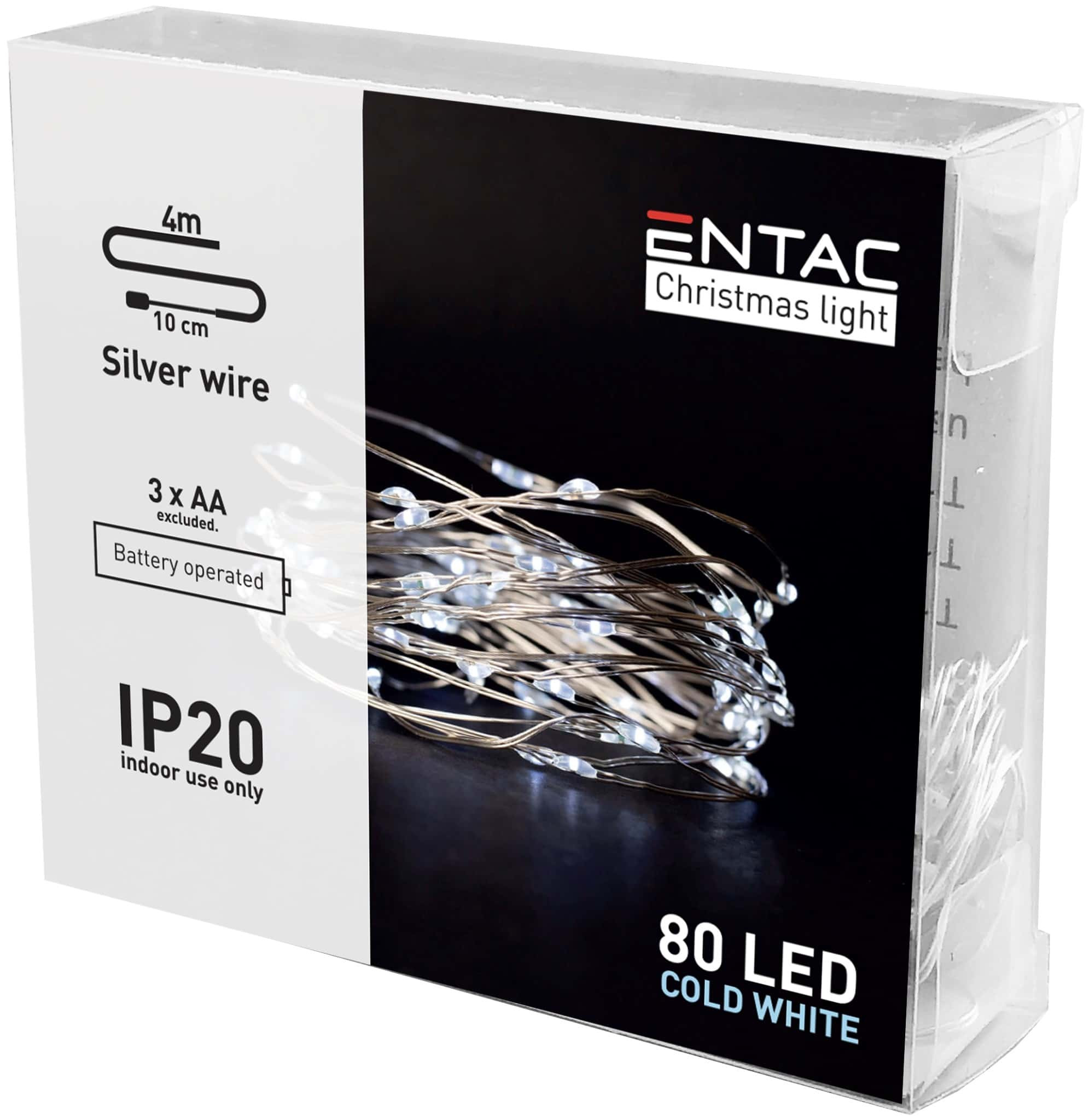 4m 80 LED božično - novoletne micro LED lučke na baterije 3xAA hladno bele