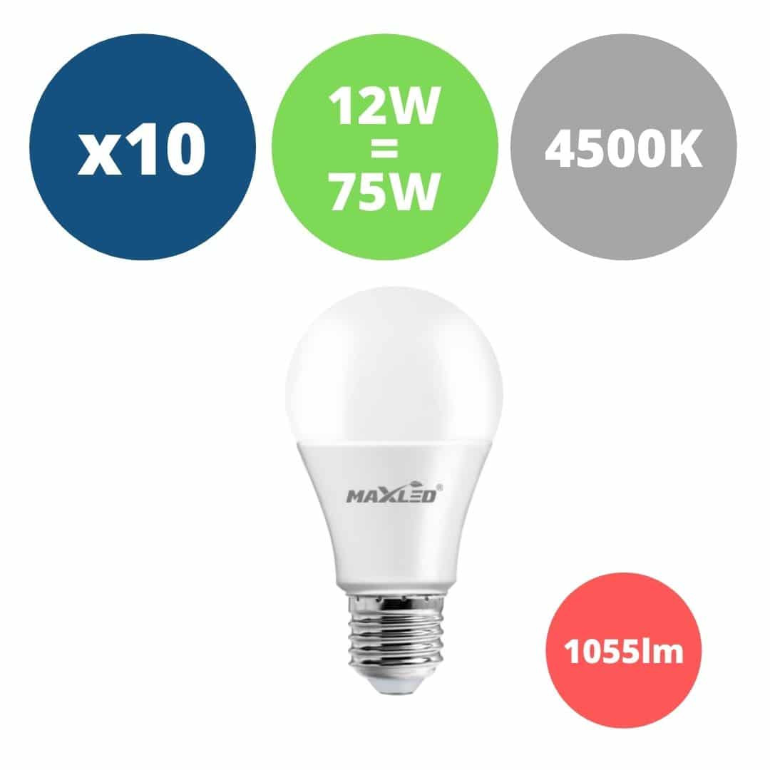 10x LED žarnica - sijalka E27 12W (75W) 1055lm nevtralno bela 4500K