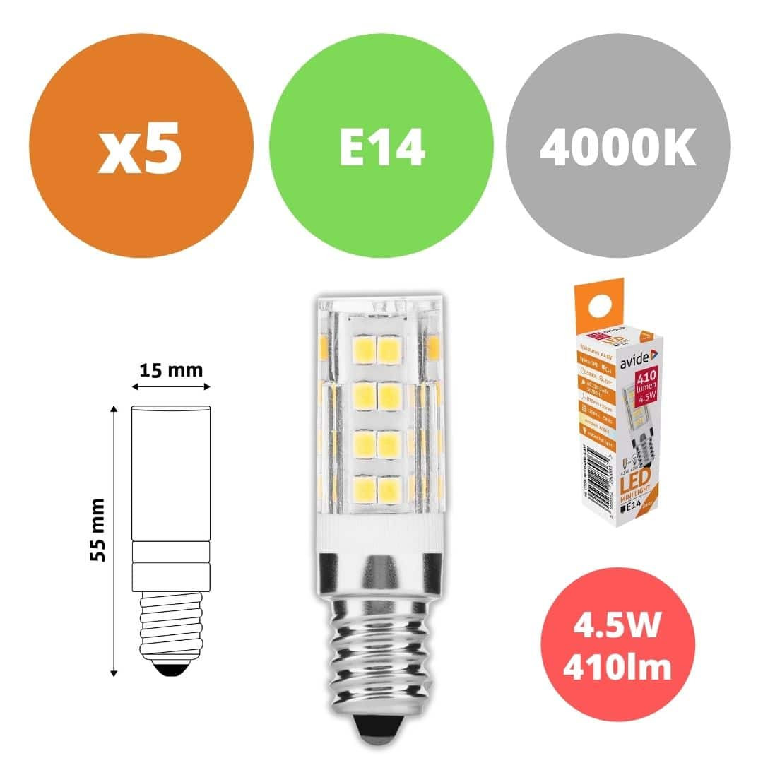 5x LED žarnica – sijalka E14 4,5W mini nevtralno bela 4000K 55x15mm
