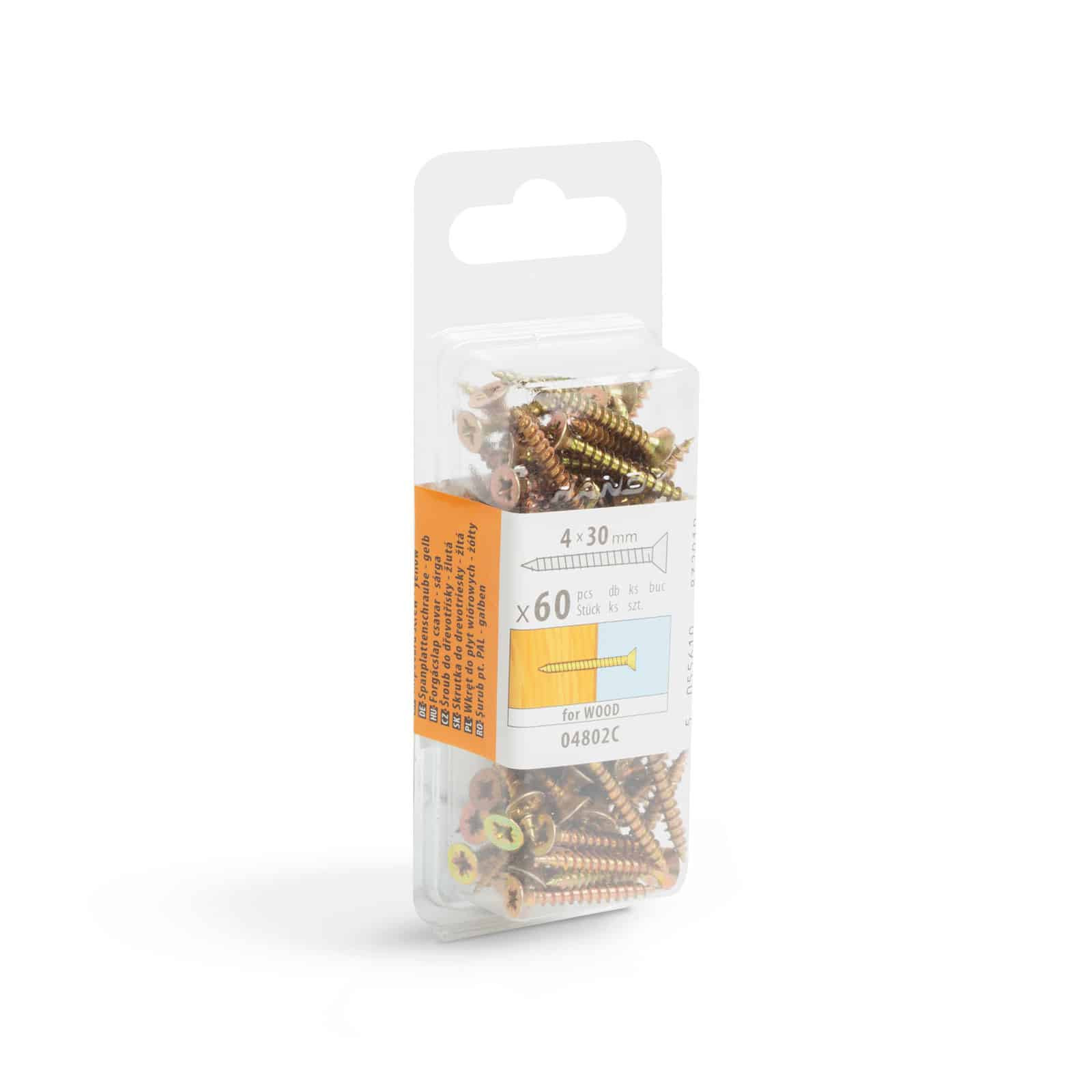 Vijak za iverne plošče - rumen - 4 x 30 mm - 60 kosov / paket