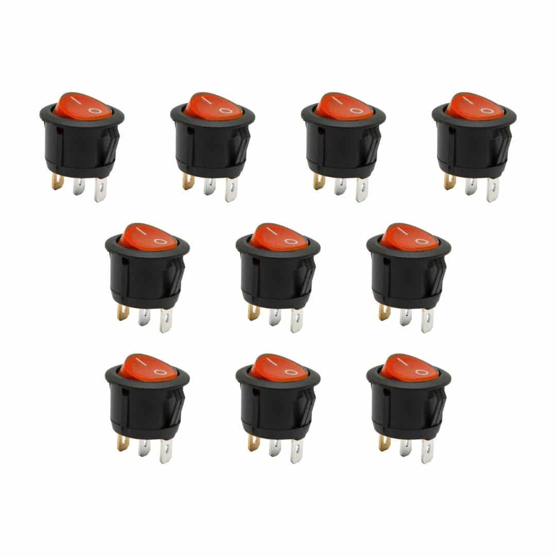 10x osvetljeno preklopno vgradno stikalo OFF/ON 6A 250V rdeča luč