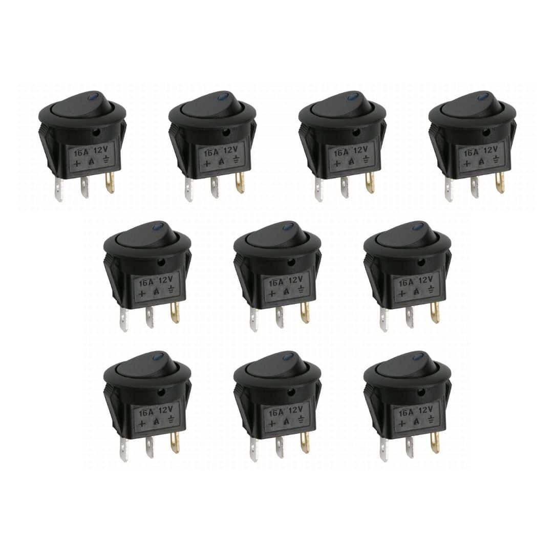 10x vgradno stikalo 16A 12V DC modra LED