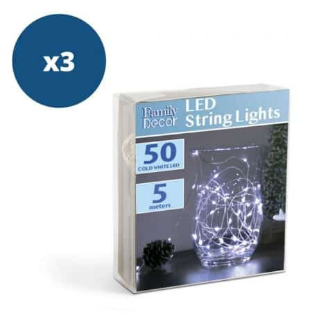 3x 50 LED 5m božično - novoletne micro LED lučke na baterije 3xAA hladno bele