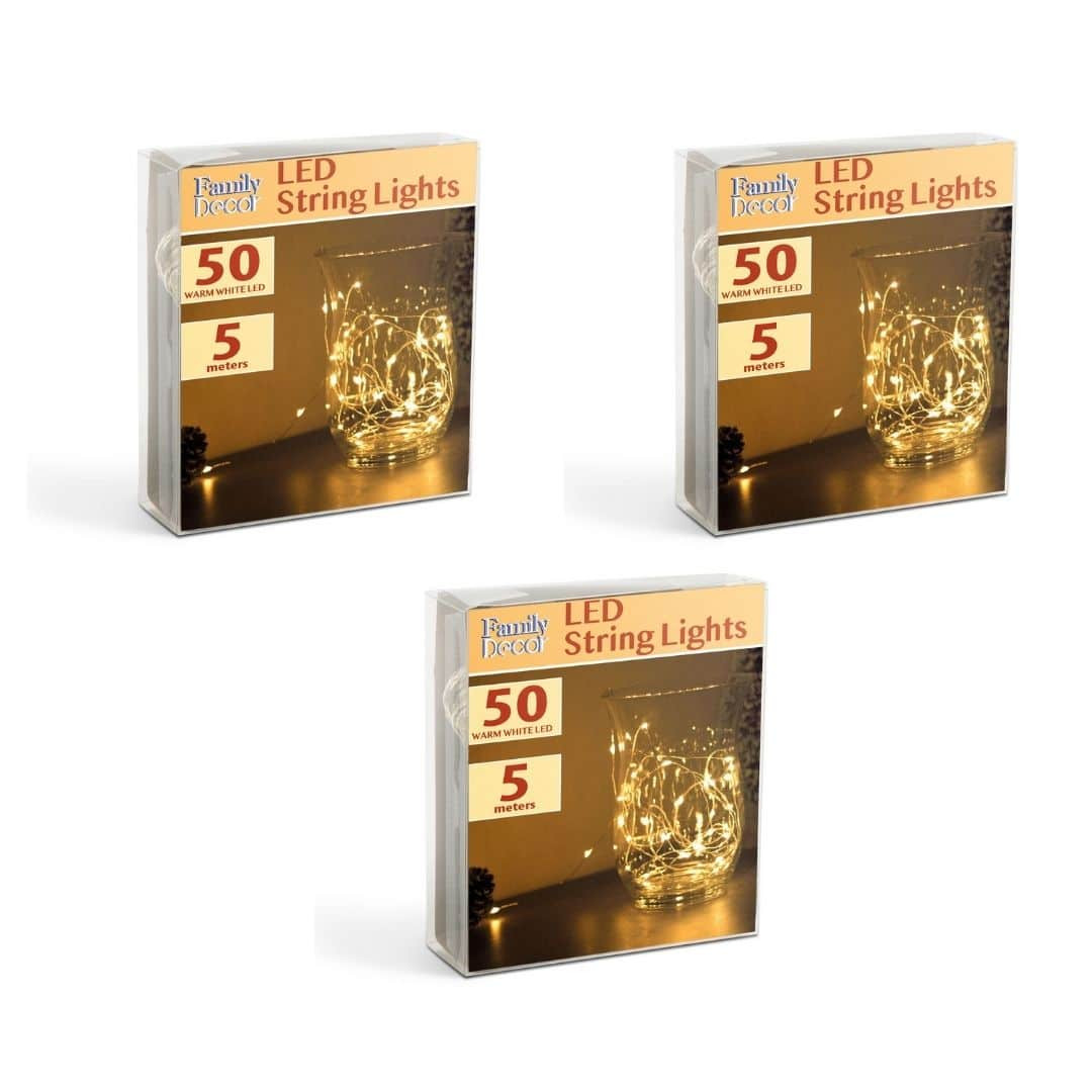 3x 50 LED 5m božično - novoletne micro LED lučke na baterije 3xAA toplo bele