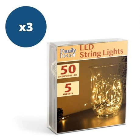 3x 50 LED 5m božično - novoletne micro LED lučke na baterije 3xAA toplo bele