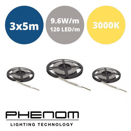 LED trak 3x5m 120 LED/m 12V 9,6W/m toplo beli 3000K