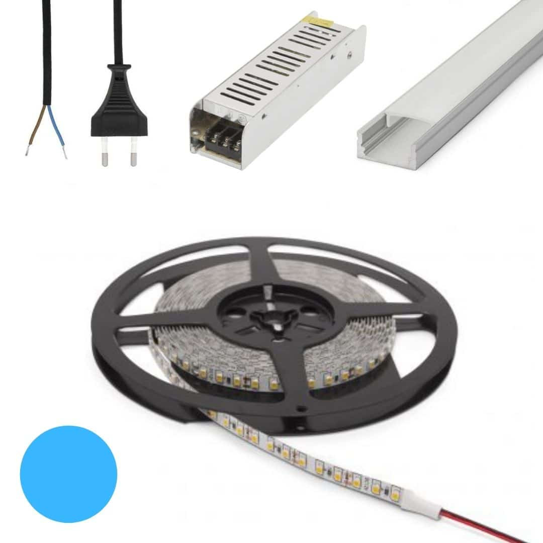Set 5x 1m ALU profil mat + LED trak 9,6W/m 6500K 5m + napajalnik 60W + priključna vrvica