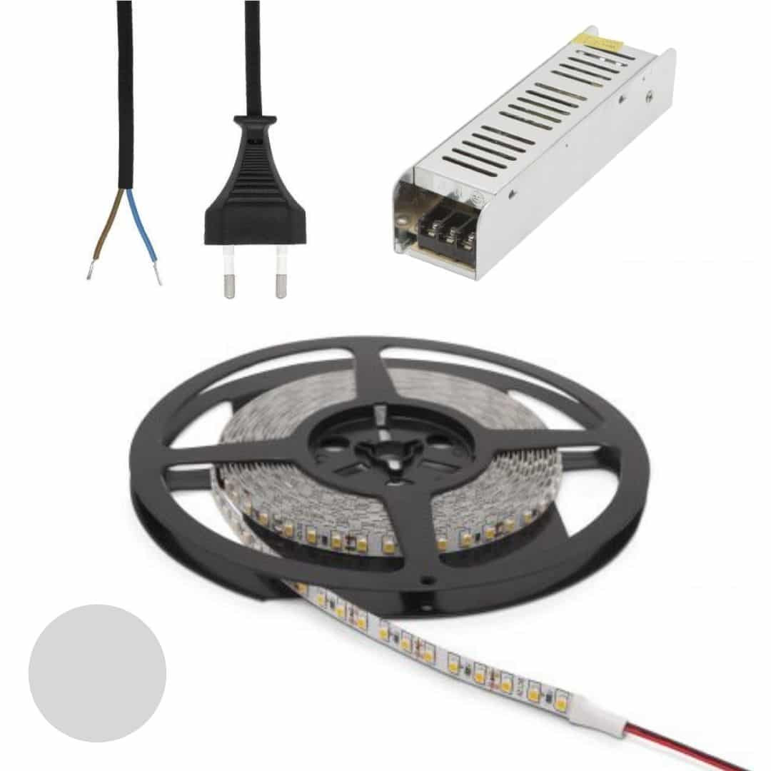 Set LED trak 9,6W/m 120 LED/m 4500K 5m + napajalnik 60W + priključna vrvica