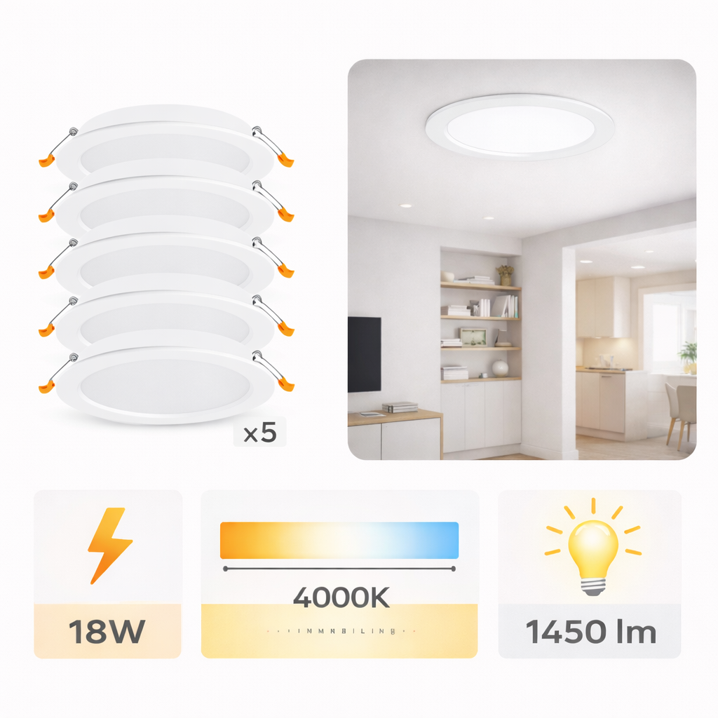 5x ALU vgradni LED panel okrogli 18W nevtralno beli 4000K