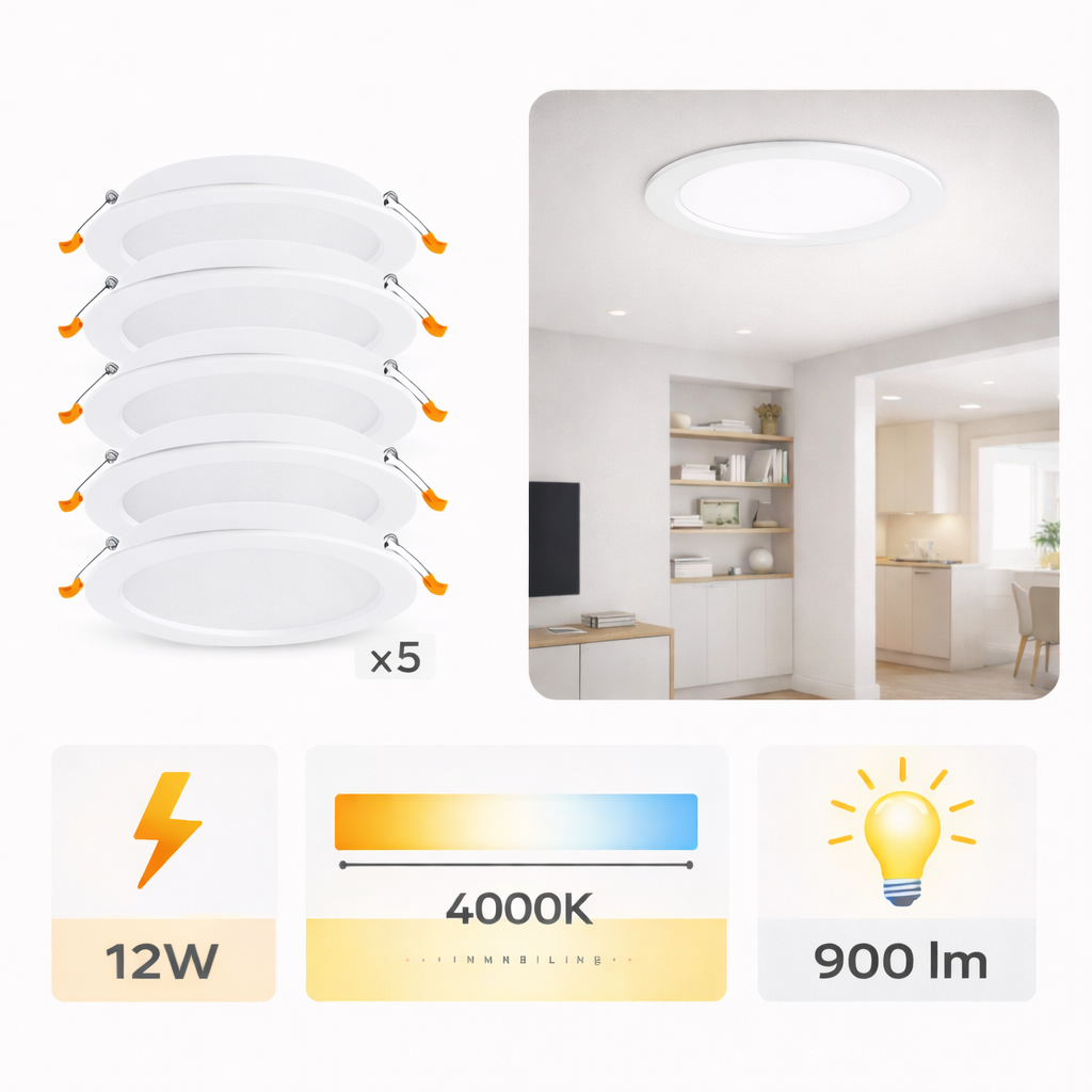 5x ALU vgradni LED panel okrogli 12W nevtralno beli 4000K