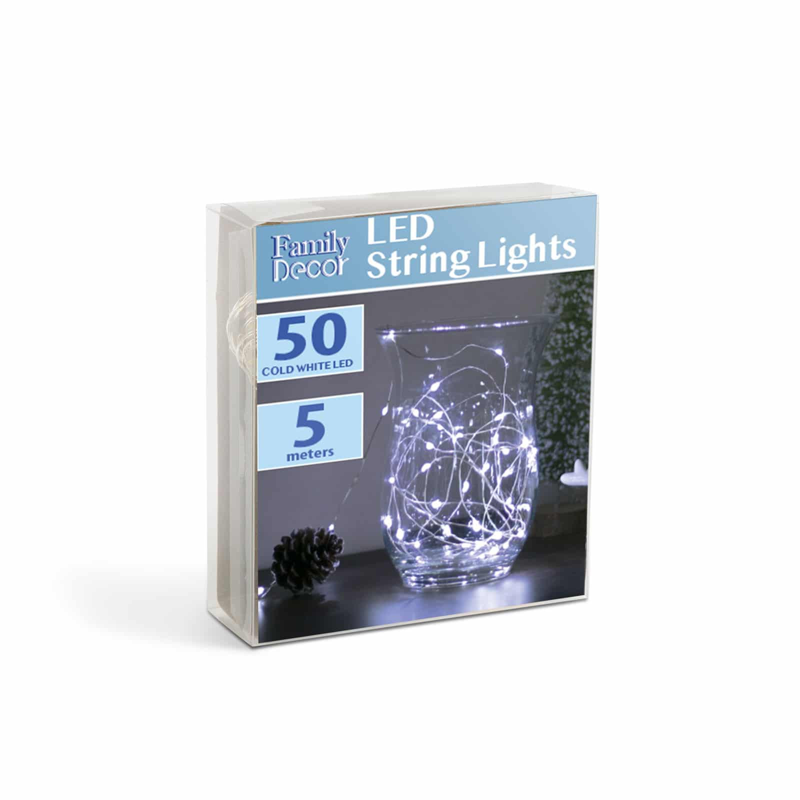 5m božično - novoletne micro LED lučke na baterije 3xAA hladno bele