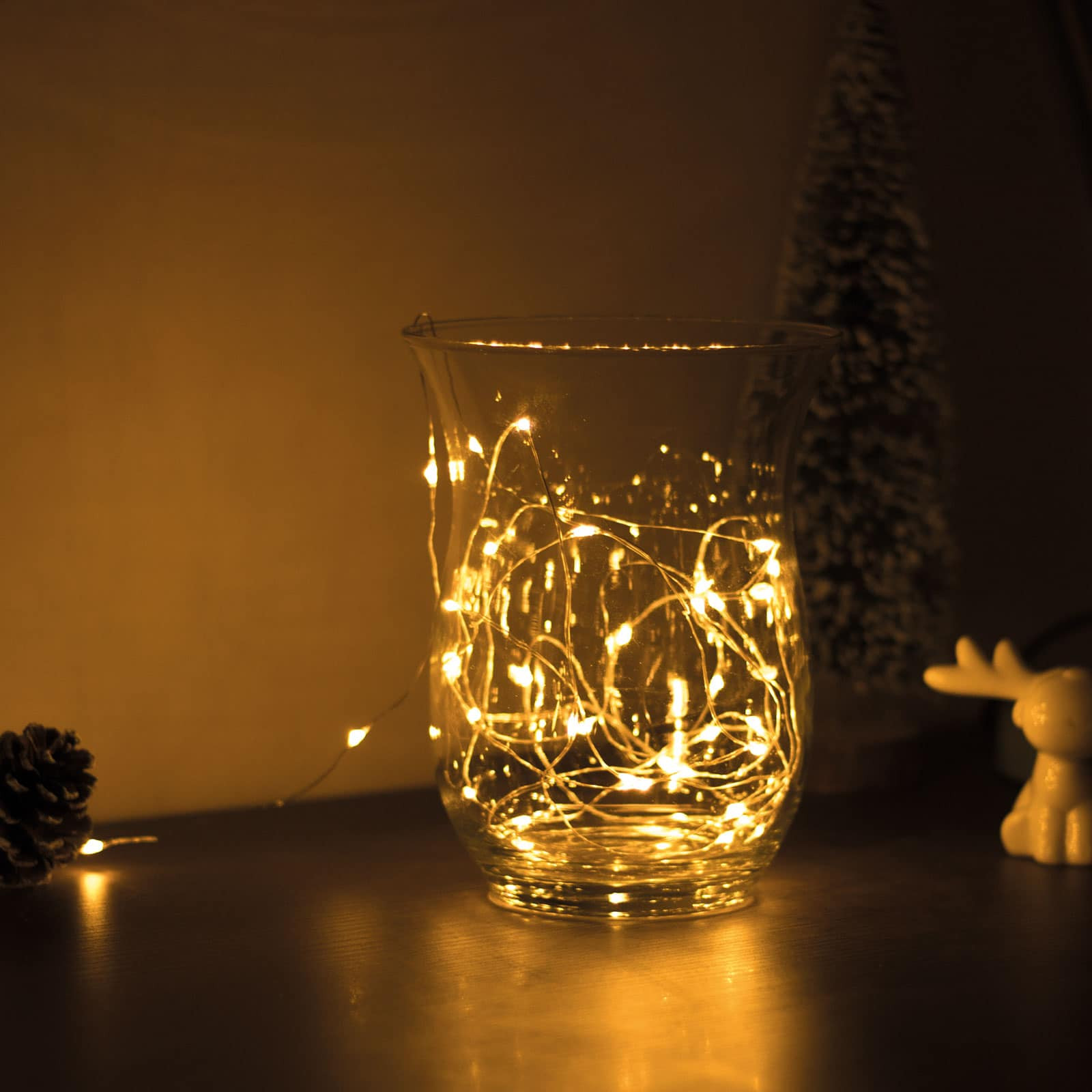 5m božično - novoletne micro LED lučke na baterije 3xAA toplo bele
