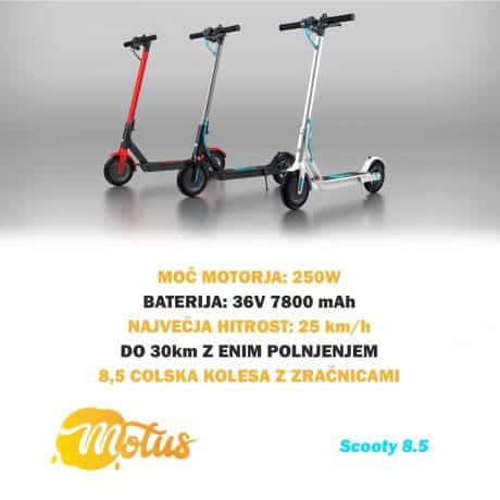 Električni skiro Motus Scooty 8.5 z velikimi kolesi, LCD LED zaslonom, tempomatom in disk zavoro 36V 7800 mAh do 25km/h črn