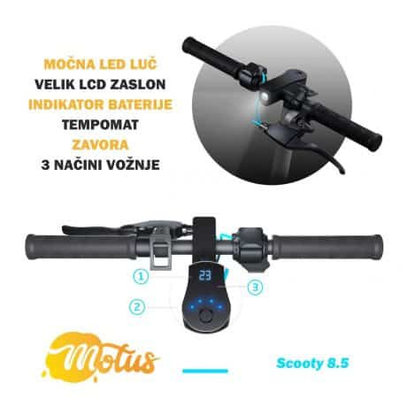 Električni skiro Motus Scooty 8.5 z velikimi kolesi, LCD LED zaslonom, tempomatom in disk zavoro 36V 7800 mAh do 25km/h bel