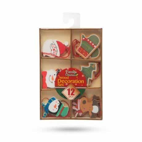 Set lesenih božičnih okraskov 6x2 kosa