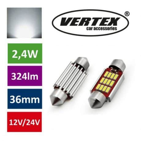 Avto LED sijalka C5W 36mm 12 SMD 4014 CANBUS 2,4W 12/24V 5000K 2 kosa