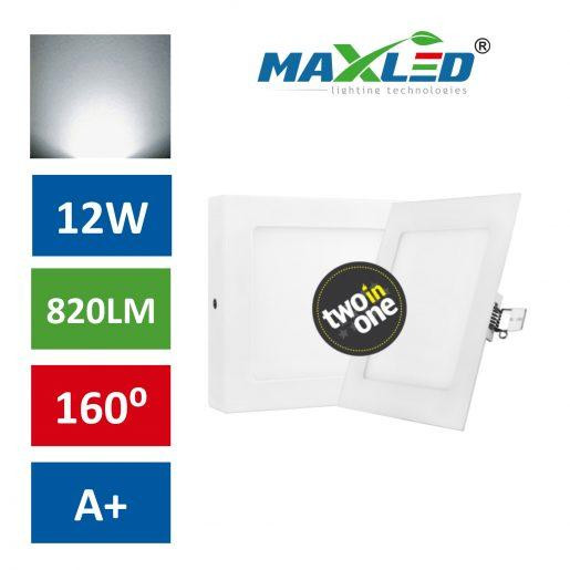 LED vgradna/nadgradna svetilka 2v1 12W kvadratna nevtralno bela