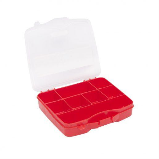 Plastični kovček s predalčki rdeč mali