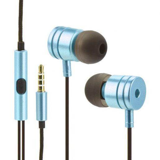 Kovinske stereo slušalke z mikrofonom in tipkami modre