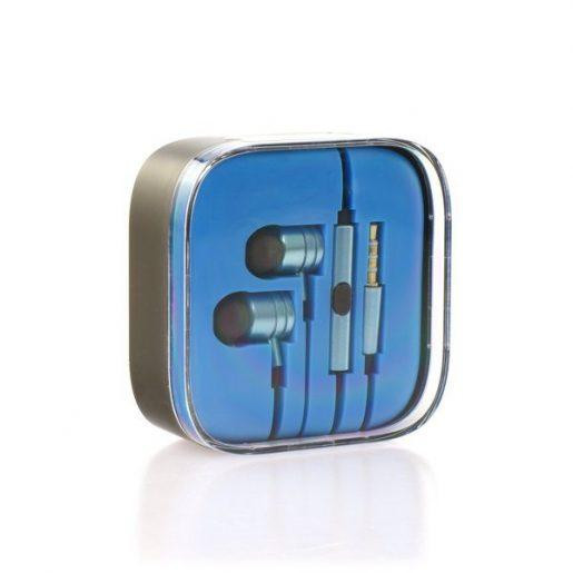 Kovinske stereo slušalke z mikrofonom in tipkami modre