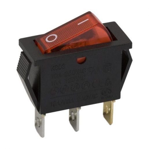Preklopno vgradno stikalo OFF/ON 16A 250V rdeča osvetlitev