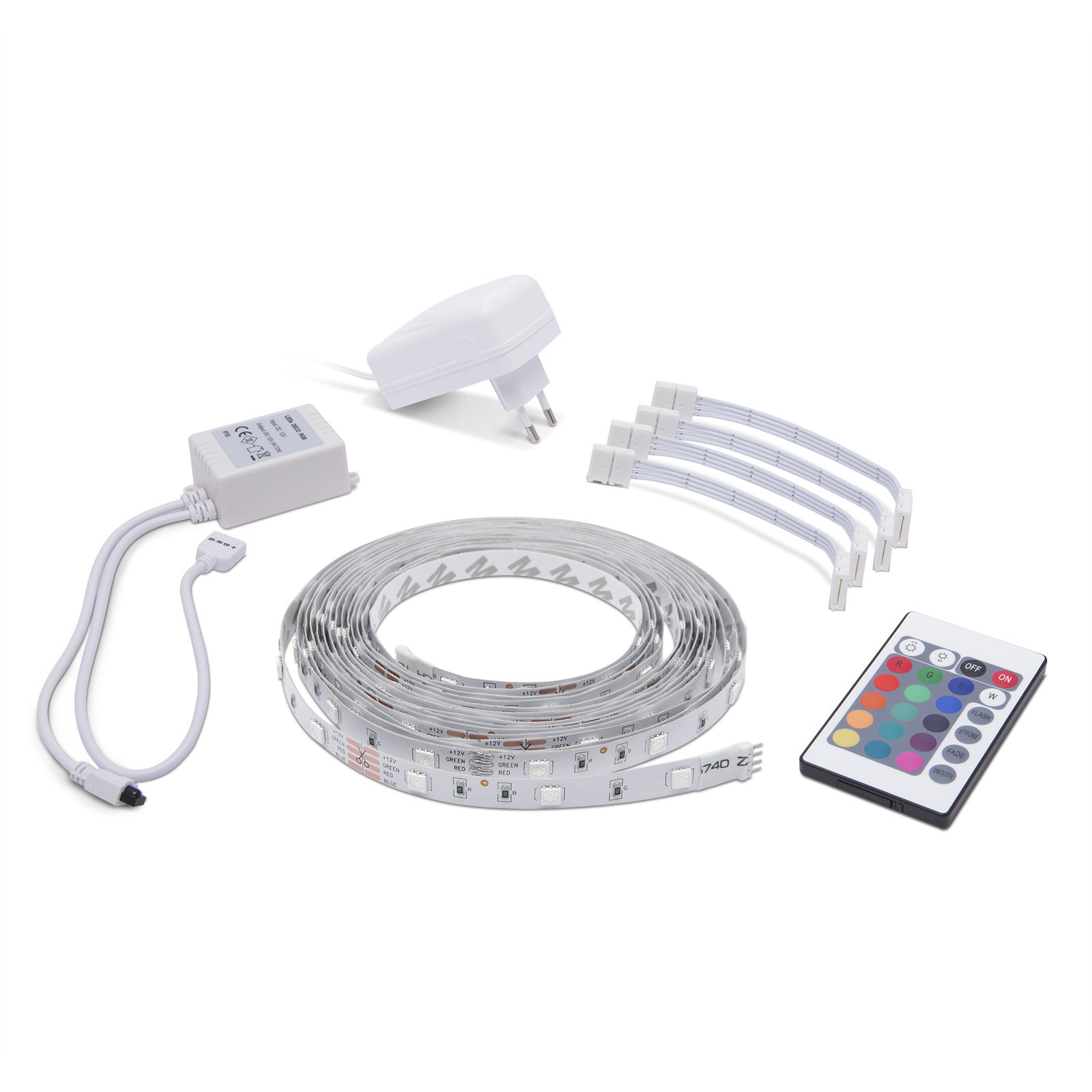RGB LED komplet 5m 150 LED 7,2 W/m SMD 5050 s kontrolerjem in napajalnikom IP20
