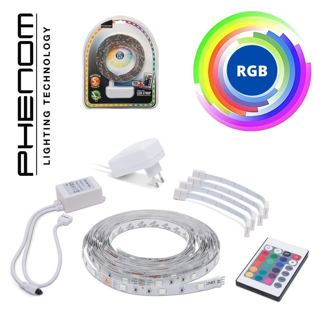 RGB LED komplet 5m 150 LED 7,2 W/m SMD 5050 s kontrolerjem in napajalnikom IP20