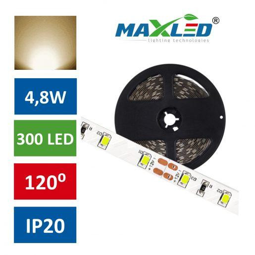 LED trak Premium 2835 4,8W/m 12V 300 LED IP20 toplo bela 3000K 5m