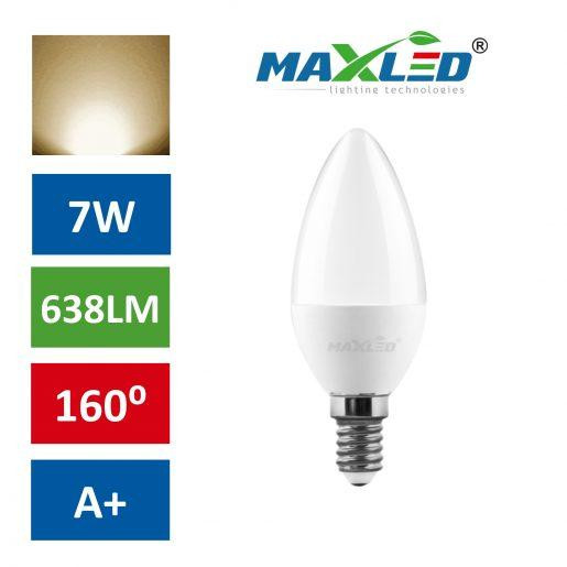 LED žarnica - sijalka E14 C30 7W (55W) toplo bela 3000K MAX-LED