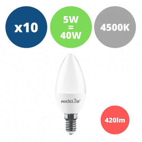 10x LED žarnica - sijalka E14 C30 5W (40W) 420 lm nevtralno bela 4500K