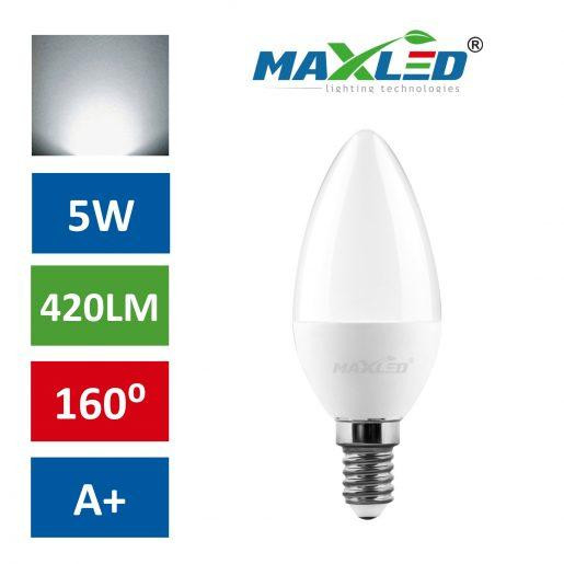 LED žarnica - sijalka E14 C30 5W (40W) nevtralno bela 4500K MAX-LED
