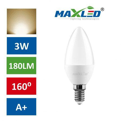 LED žarnica - sijalka E14 C30 3W (25W) toplo bela 3000K MAX-LED