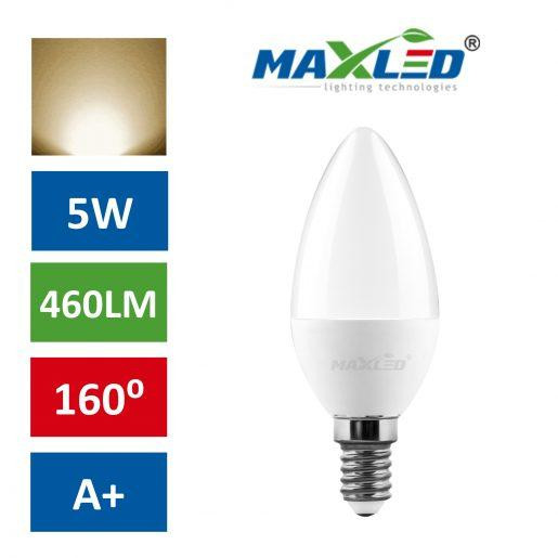 LED žarnica - sijalka E14 C30 5W (40W) toplo bela 3000K MAX-LED