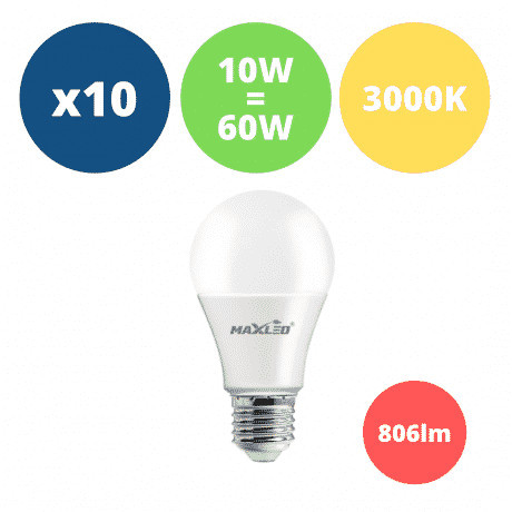 10x LED žarnica - sijalka E27 10W (60W) 806 lm toplo bela 3000K