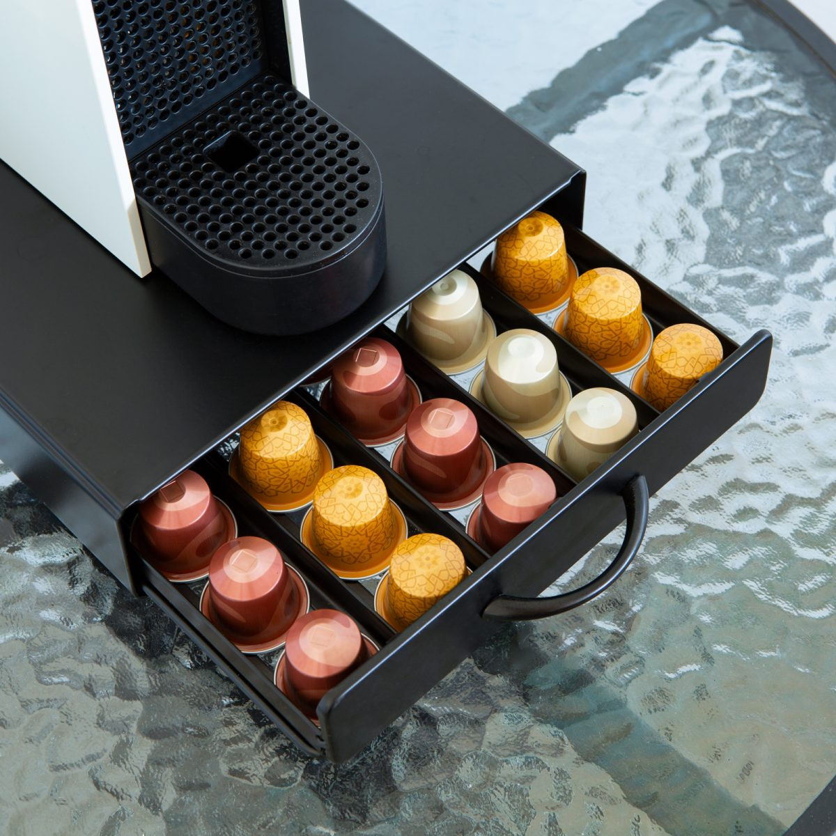Kovinski predal za kapsule Nespresso 50 kosov 365 x 214 x 60 mm mat črna