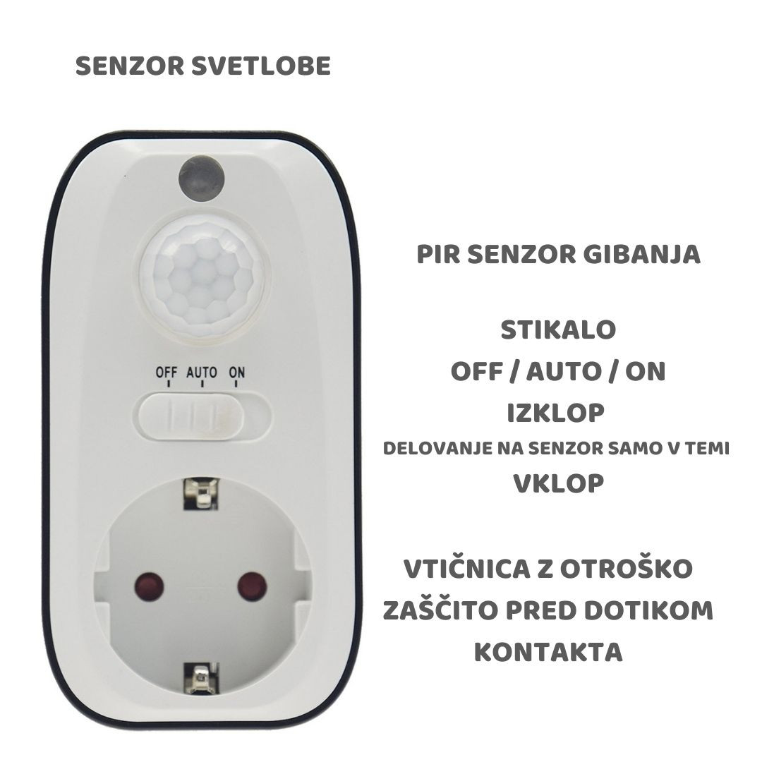 Vtičnica s senzorjem gibanja 100° 8m 230V/1200W