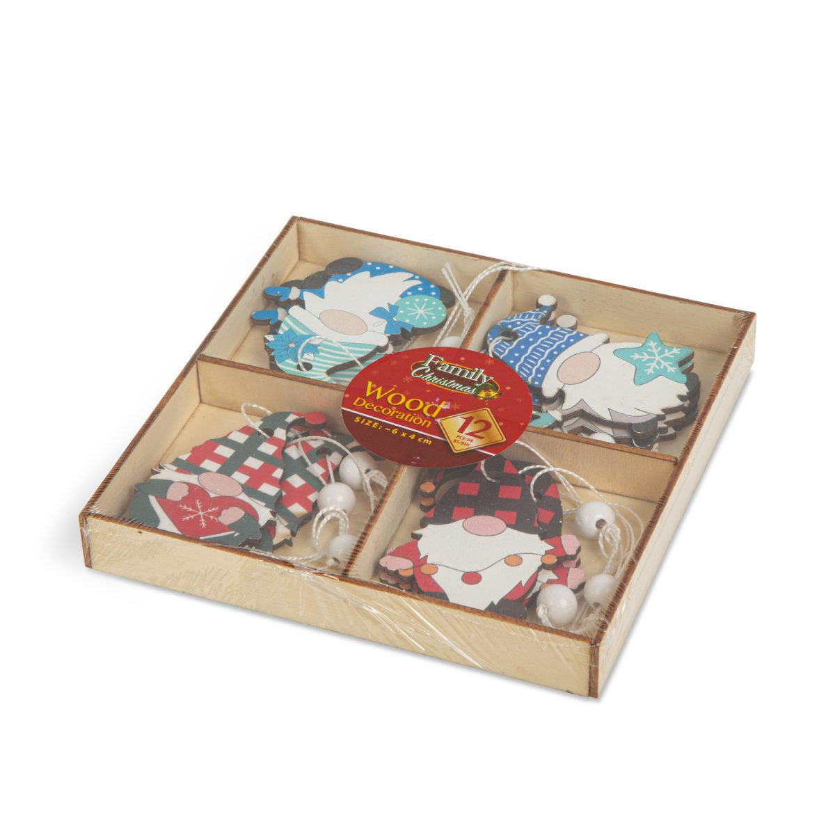 Set lesenih škratov za na božično drevo 4 vrste / 12 kos / paket