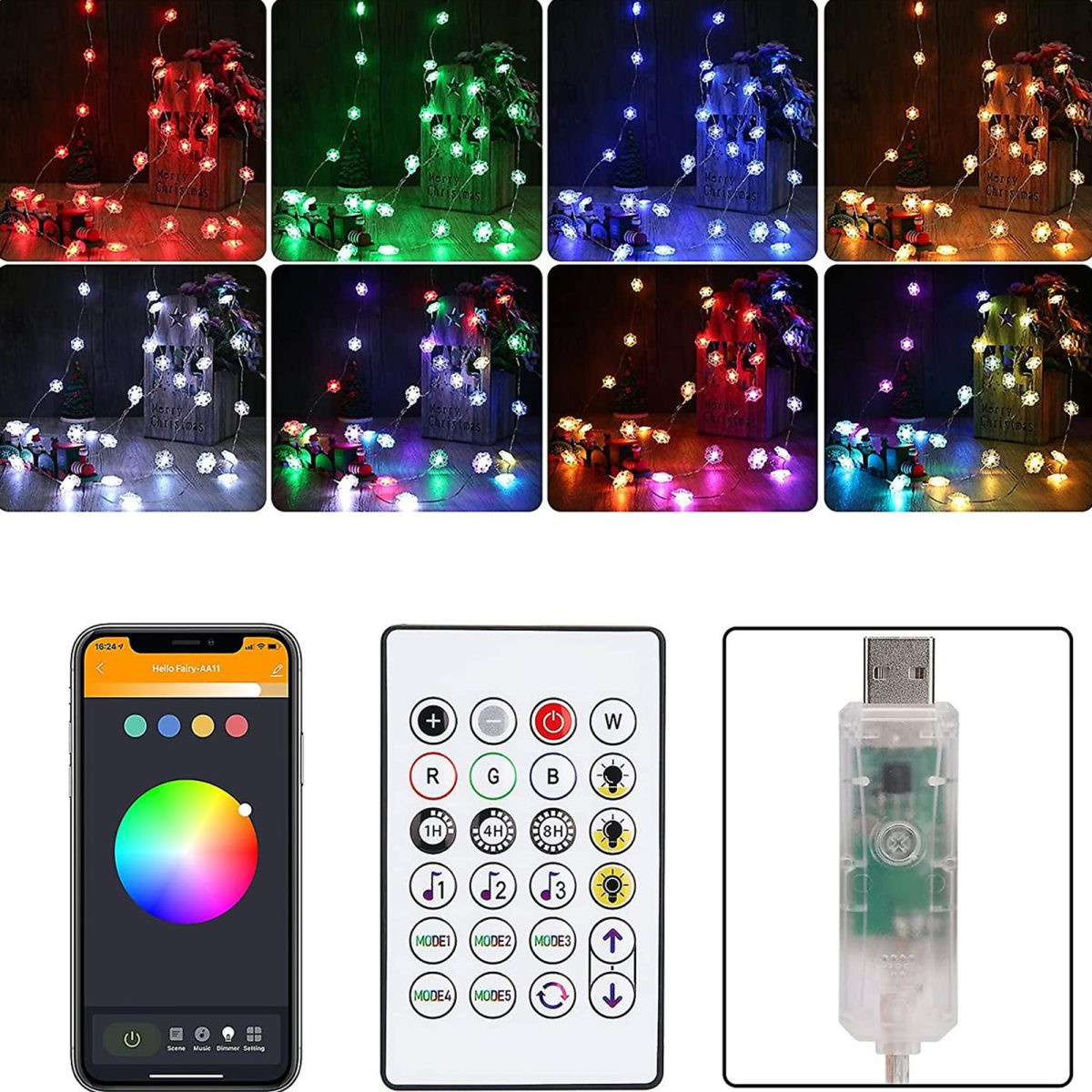 Pametni svetlobni niz bluetooth - snežinke USB 20 RGBIC LED 2m