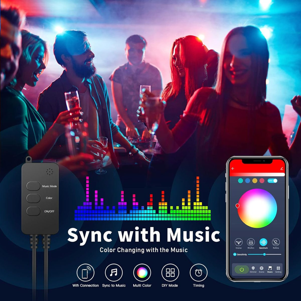 Pametni svetlobni niz Tuya USB 50 RGBIC LED diod 5 m Wi-Fi, Bluetooth vsaka LED svoja barva