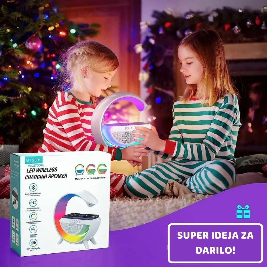 RGB LED namizna svetilka z brezžičnim polnilcem in bluetooth zvočnikom