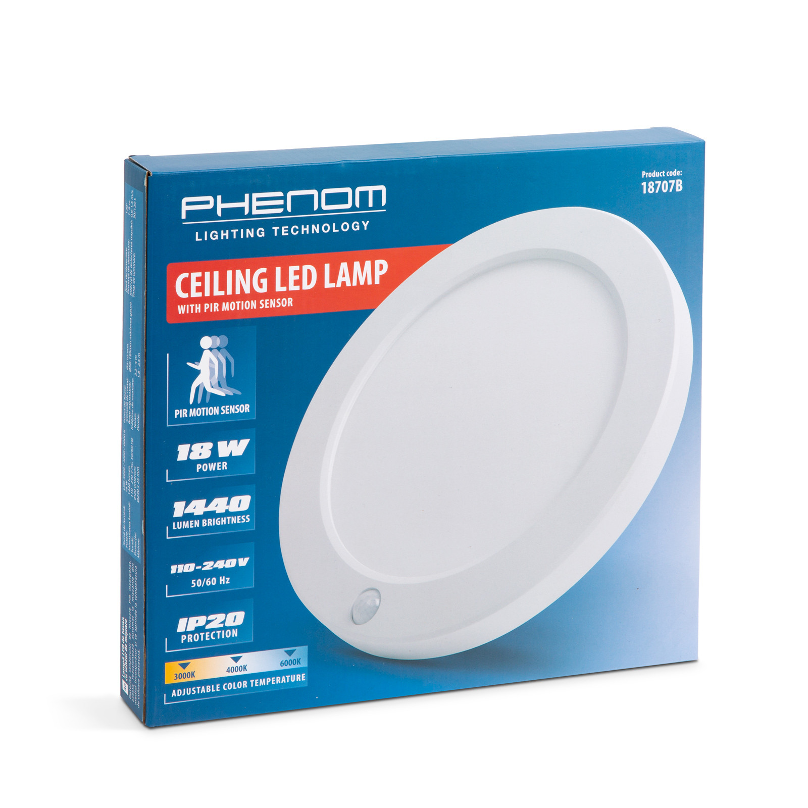 Tanka nadgradna LED Stropna svetilka s senzorjem gibanja 3CCT 18W 1440lm 3/4/6000K IP20