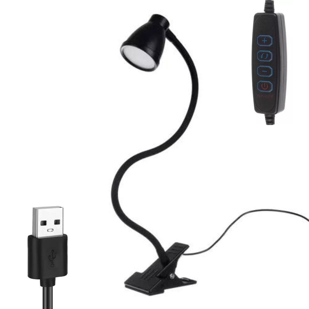 USB LED namizna svetilka 5W 24LED 3 barve svetlobe s sponko črna