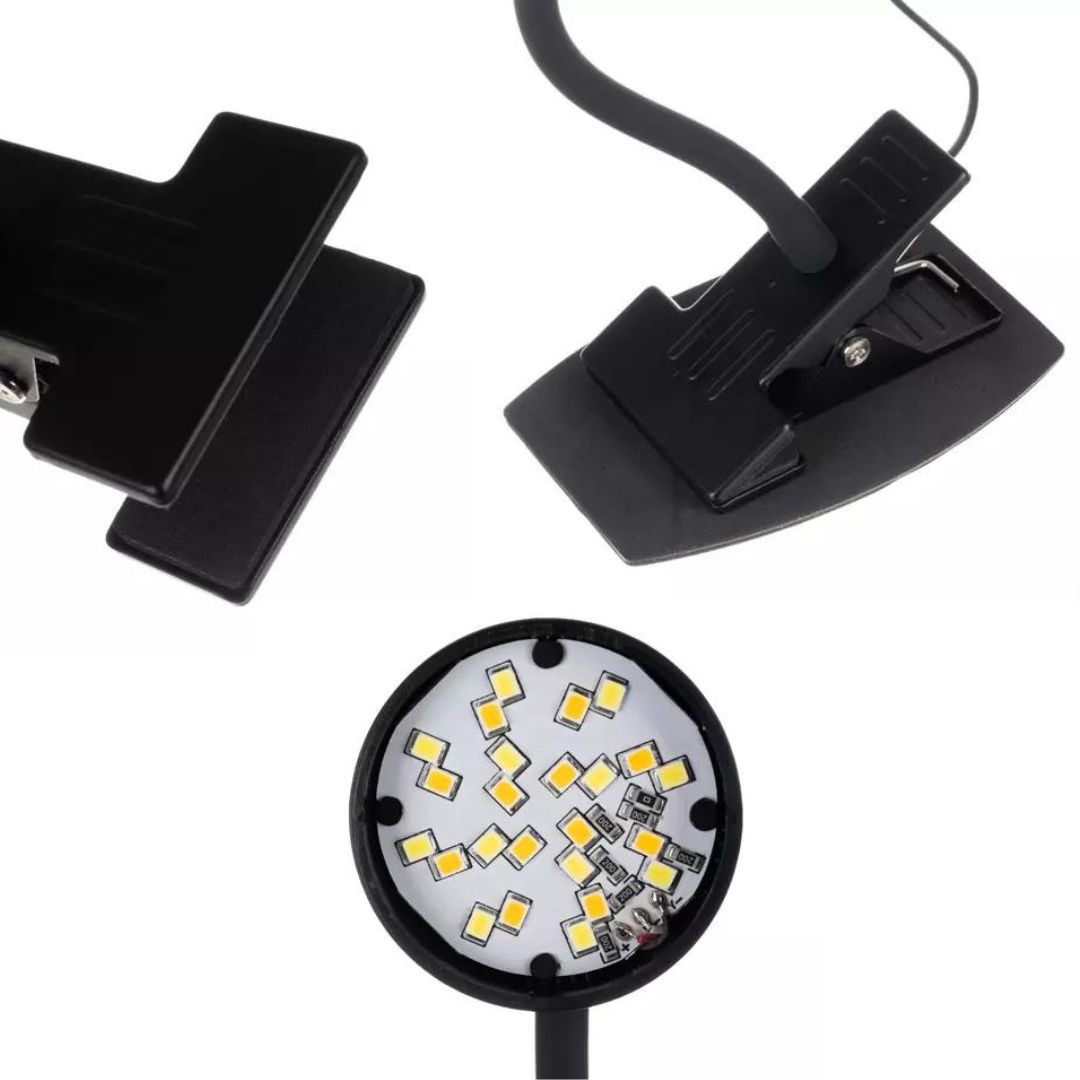 USB LED namizna svetilka 5W 24LED 3 barve svetlobe s sponko črna