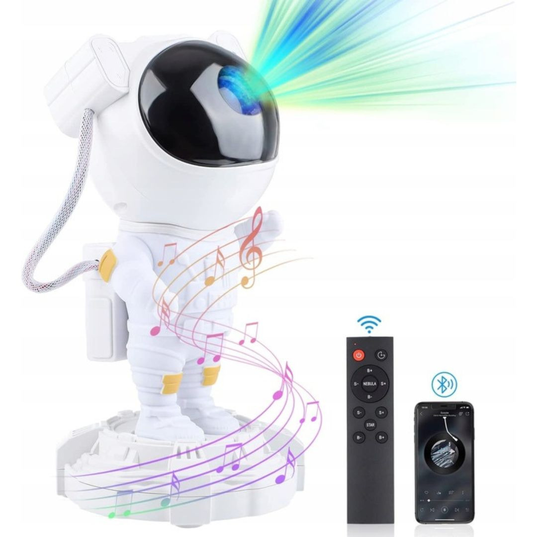 Namizna RGB LED  projekcijska svetilka astronavt z bluetooth zvočnikom