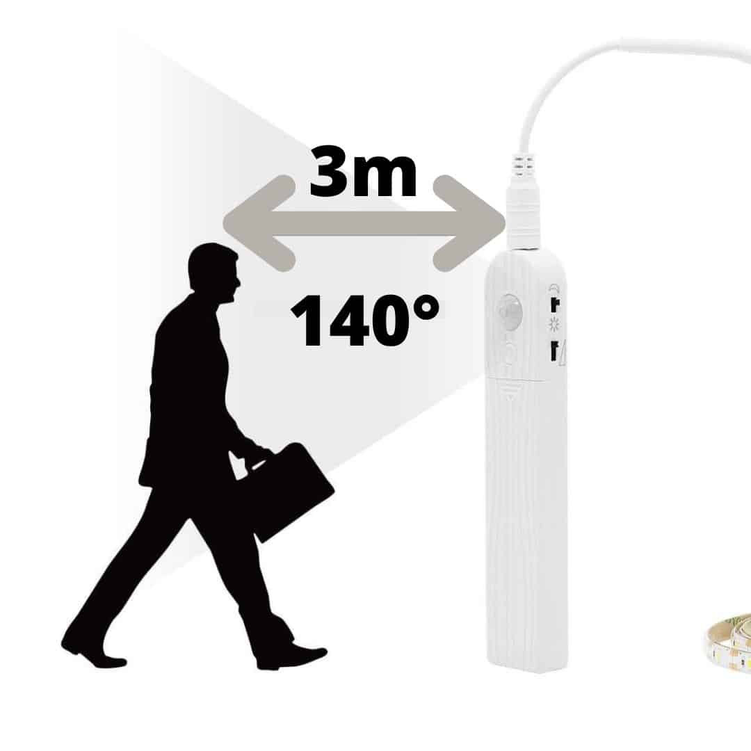 LED trak 1m 60 LED na baterije ali USB s senzorjem gibanja 4 x AAA nevtralno beli 4500-5000K