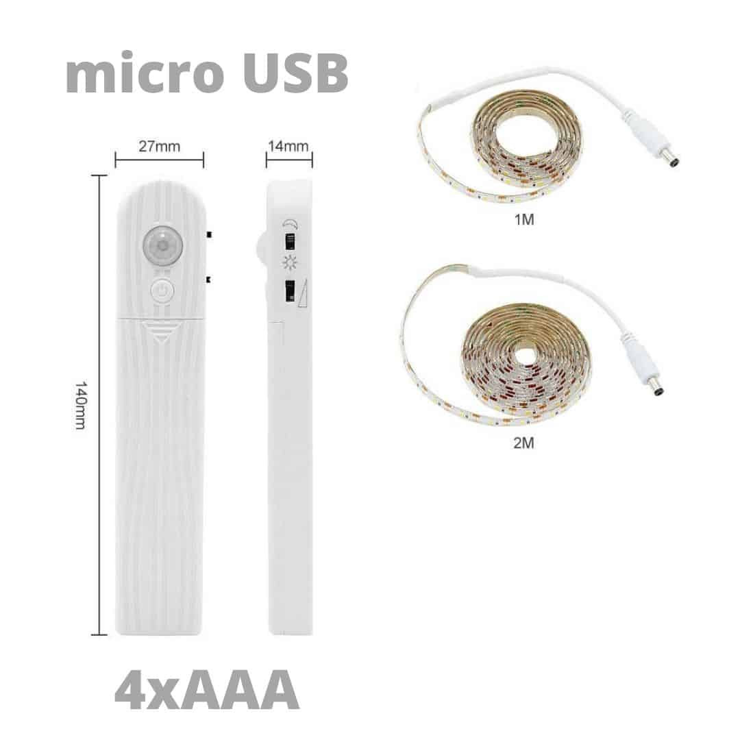 LED trak 1m 60 LED na baterije ali USB s senzorjem gibanja 4 x AAA hladno beli 6000-6500K