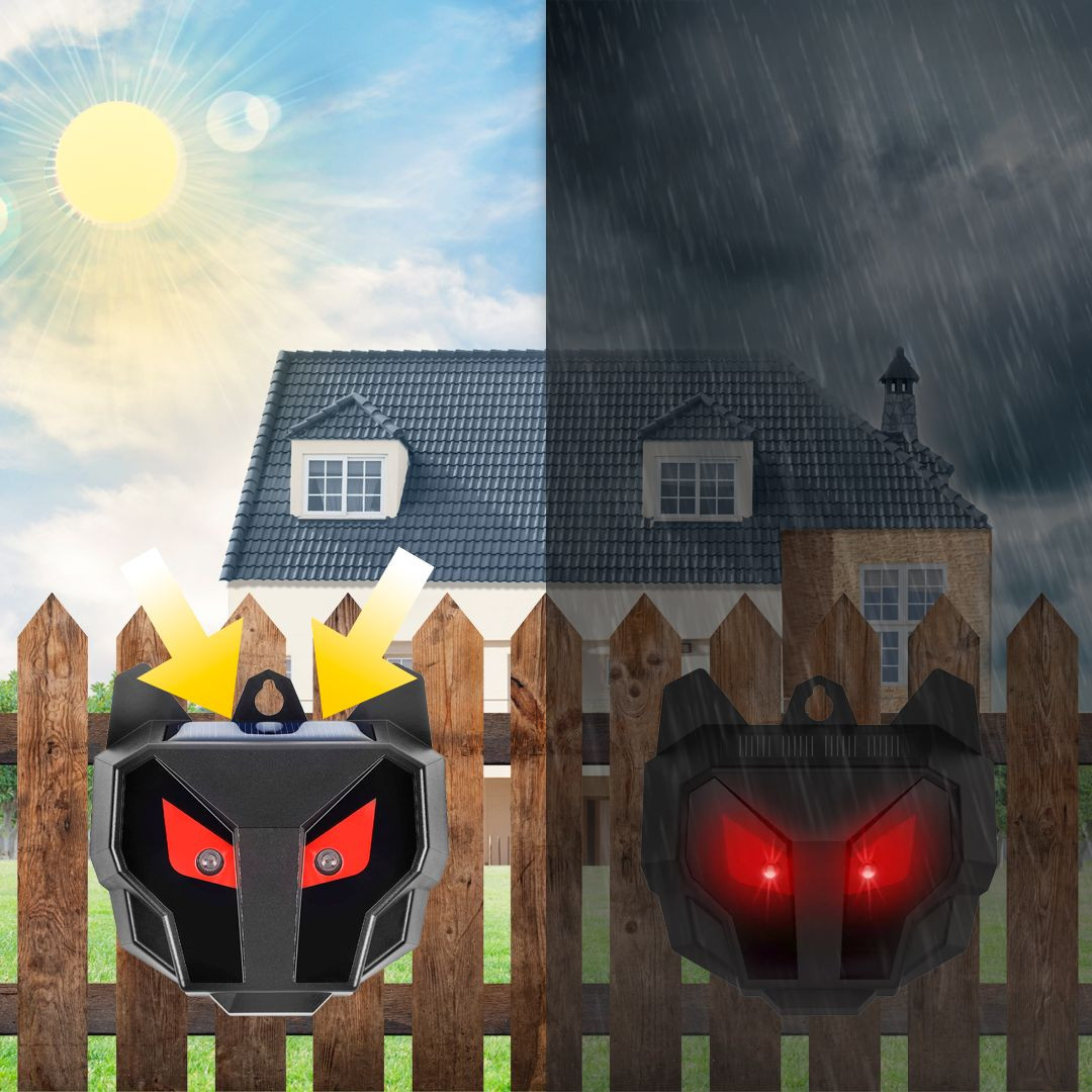 2x solarni plašilec / odganjalec divijih živali z utripajočimi rdečimi očmi 90 x 85 x 35mm