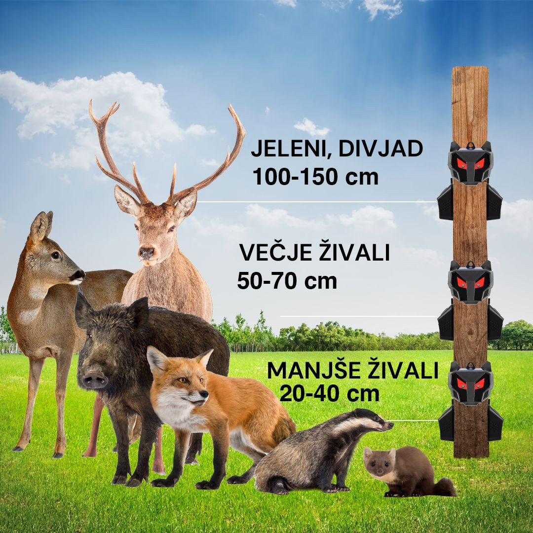 2x solarni plašilec / odganjalec divijih živali z utripajočimi rdečimi očmi 90 x 85 x 35mm